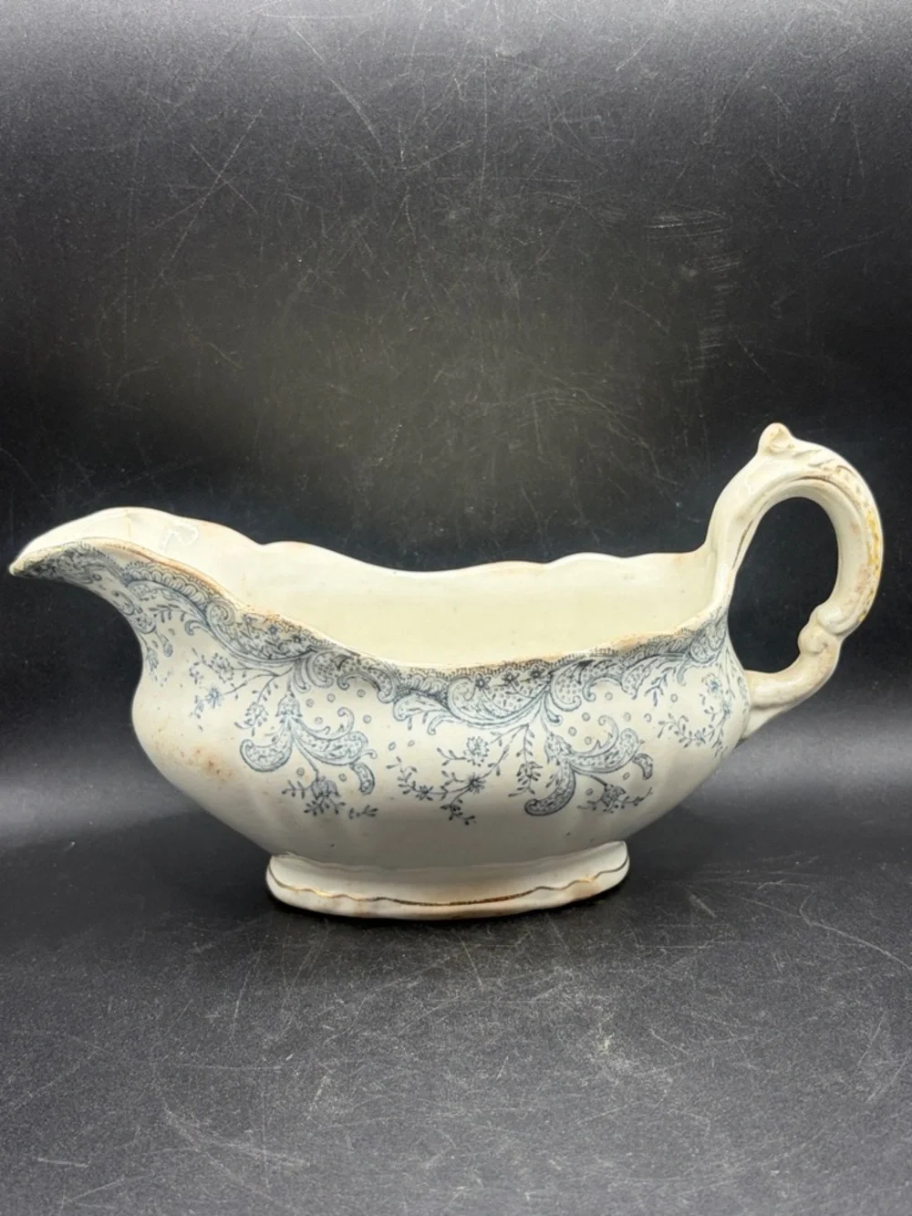 John Maddock & Sons Antique Royal Vitreous Seville Blue & White Gravy Boat